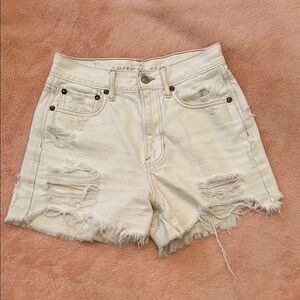 American Eagle Outfitters Cream Distressed Jean Shorts